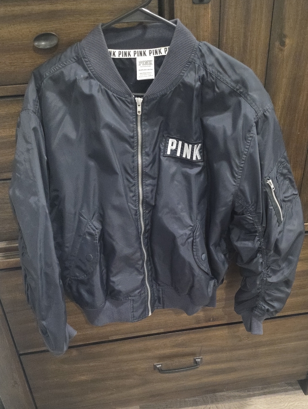 PINK Victoria's Secret Navy Bomber Jacket with White Trim
